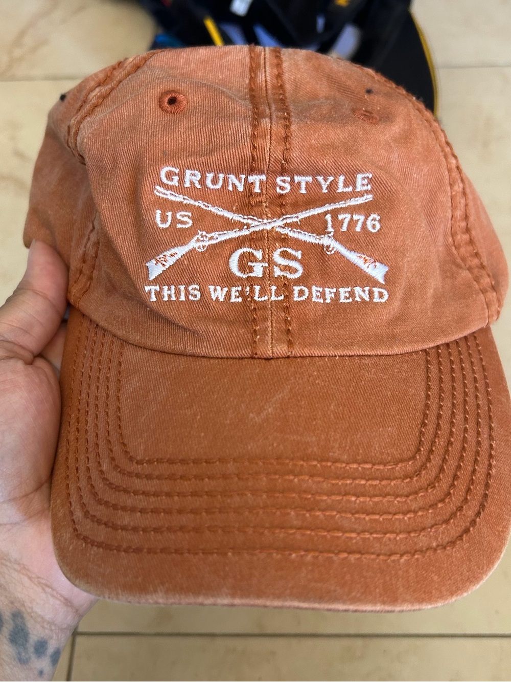 Grunt Style Men's Washed Orange Cap - GS Embroidered #92
